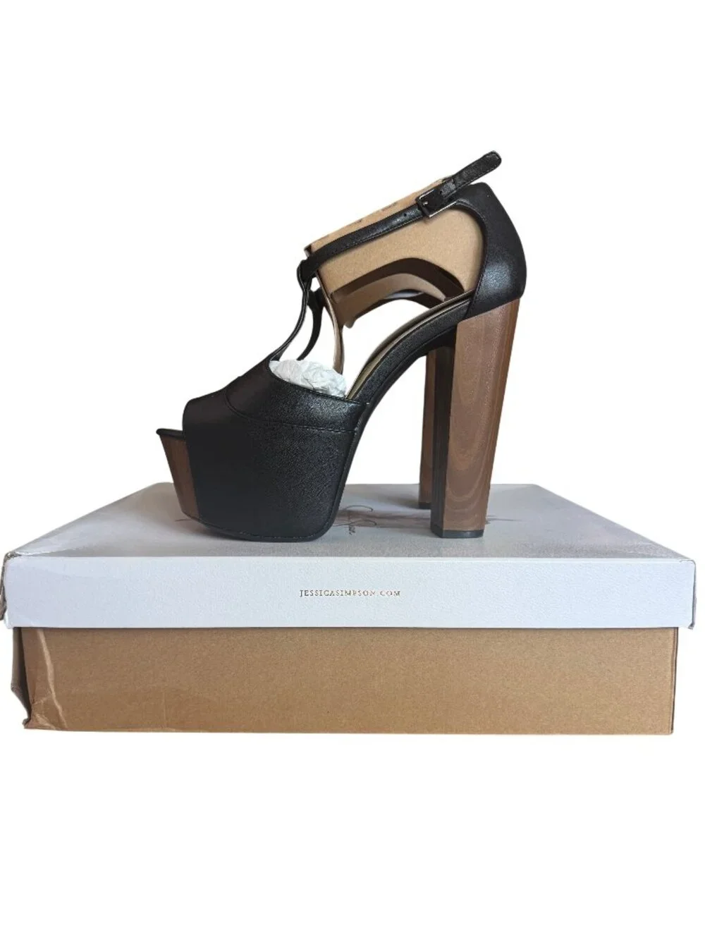 Jessica Simpson Dany T-Strap Platform Sandal Black 8M Never Worn w/ Box FLAW